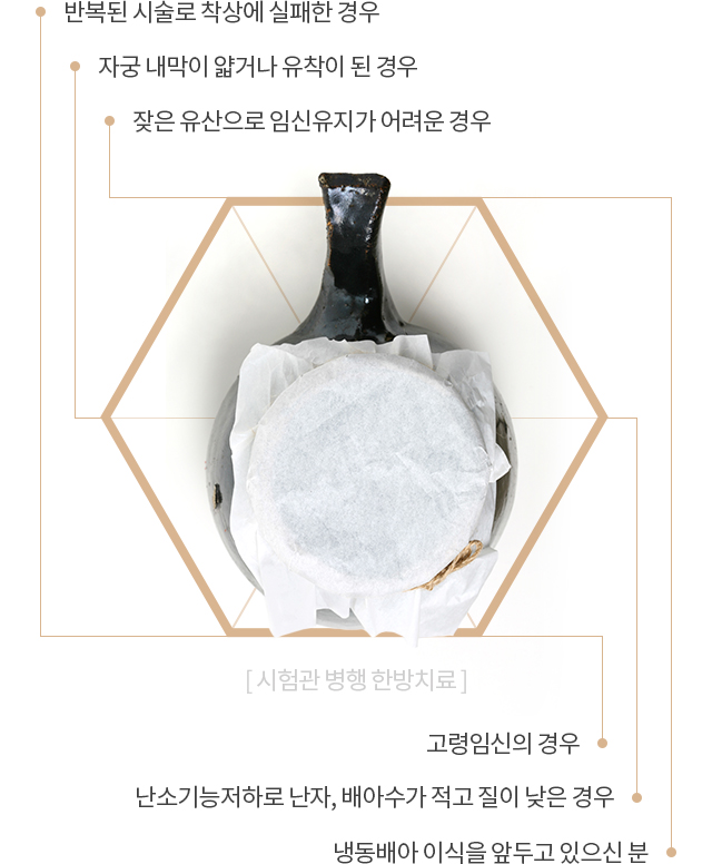 시험관 병행 한방치료 적응대상 — 시험관 반복 실패, 착상불안, 고령 임신, 난소기능 저하 여성
